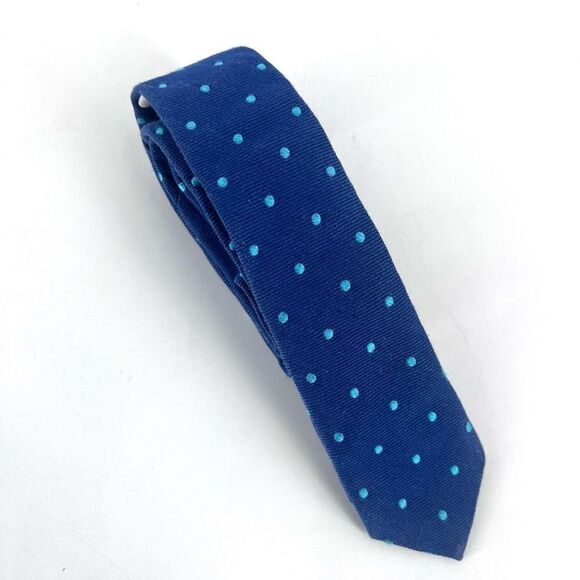 Co-op Mens Navy Blue with Mint Polka Dots Patterned Silk Skinny Necktie One Size - Picture 8 of 10